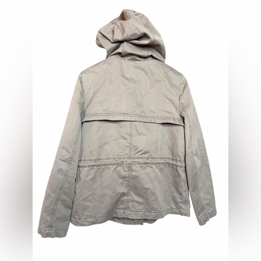 LOFT Tan Hooded field barn Jacket Button front and zipper cinched waist-SZ M - Picture 10 of 12